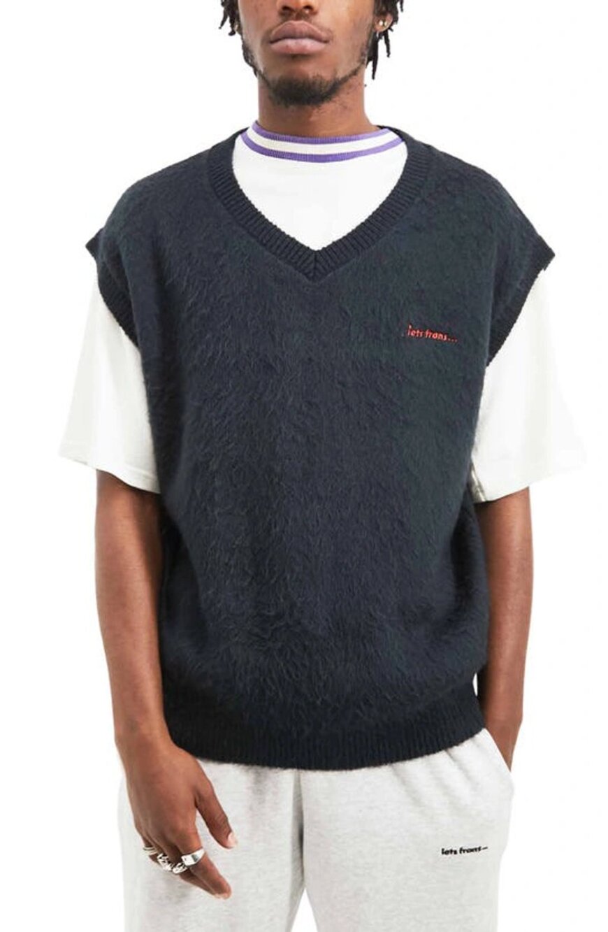 iets frans... Urban Outfitters Fluffy Knit Vest Navy Blue Unisex XL NEW